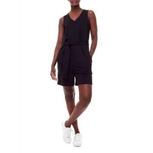 NEW ILTM Kylie Sleeveless V-Neck Tie-Waist Romper with Pockets Black Jumpsuit